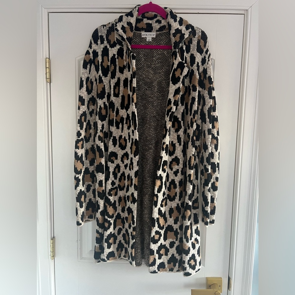 AVA & VIV Leopard Cardigan Sweater Pullover size X